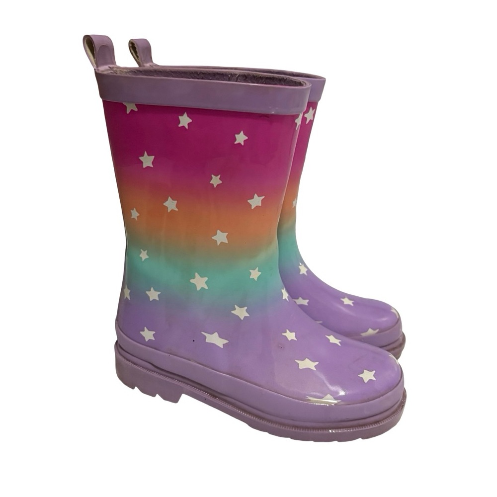 ✨ Girls Rainbow Ombre Star Rain Boots | Purple Pink Teal Galaxy Waterproof